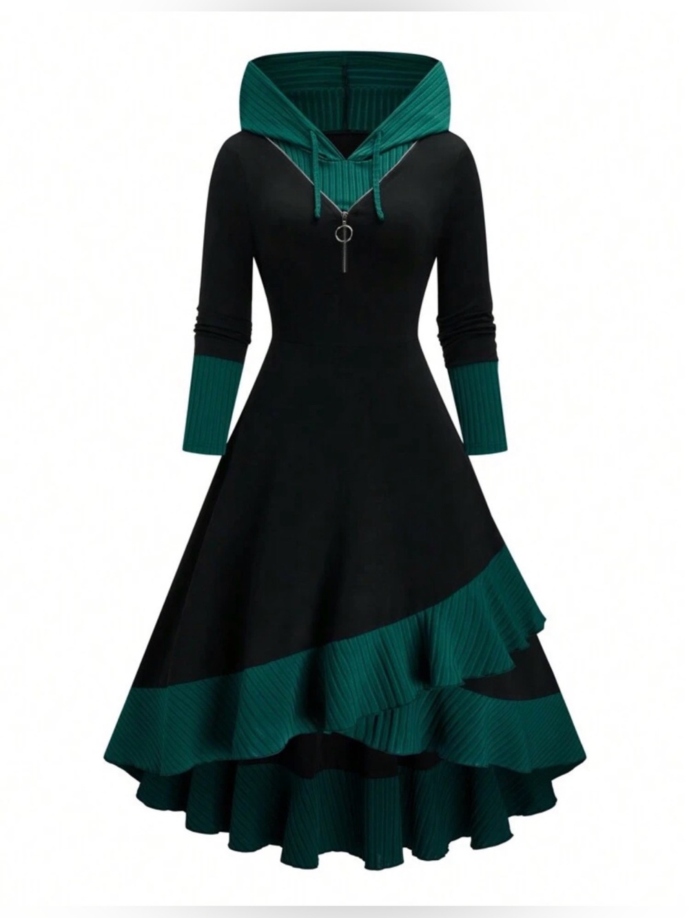 NEW! SHEIN Black Green Dress with Hood Renaissance Style Costume OS, Médium